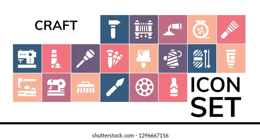  craft icon set. 19 filled craft icons. Simple modern icons about  - Hammer, Sewing machine, Adze, Sewing, Brush, Paint brush, Bobbin, Beer bottle, Foam, Awl, Brushes, Thread