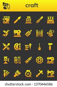 craft icon set. 26 filled craft icons.  Simple modern icons about  - Sewing machine, Paint tube, Paint brush, Pisa, Chisel, Beer bottle, Origami, Glue, Thread, Brush, Paint palette