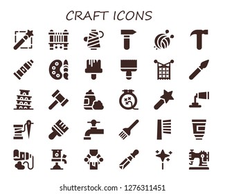  craft icon set. 30 filled craft icons. Simple modern icons about  - Magic wand, Sewing machine, Thread, Hammer, Yarn ball, Paint tube, Paint palette, Paint brush, Knit, Pisa