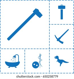 Craft icon. set of 6 craft filled icons such as needle button, shower, garden hammer, hammer