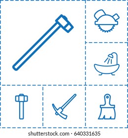 Craft icon. set of 6 craft outline icons such as shower, brush, saw blade, garden hammer