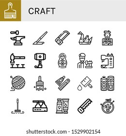craft icon set. Collection of Brush, Anvil, Saw, Origami, Artist, Hammer, Matryoshka doll, Tailor, Sewing machine, Yarn, Paint brush, Glue, Model craft, Beer factory, Paint tube icons
