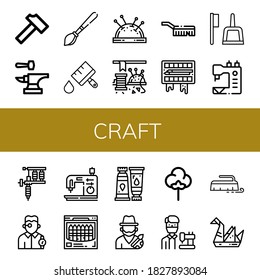 craft icon set. Collection of Hammer, Anvil, Paint brush, Pin cushion, Sewing, Brush, Painting palette, Sewing machine, Tattoo machine, Watchmaker, Crayon, Paint tube, Artist icons