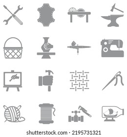 Craft Icons. Gray Flat Design. Vector Illustration.