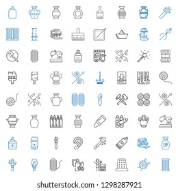 craft icons set. Collection of craft with thread, wool ball, thimble, homemade, handcraft, paint brush, brush, vase, yarn ball, glue, magic wand. Editable and scalable craft icons.