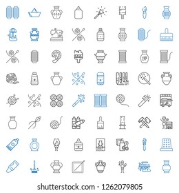 craft icons set. Collection of craft with vase, brush, sewing, brushes, crayon, thimble, paint brush, handcraft, glue, homemade, hammer, crayons. Editable and scalable craft icons.