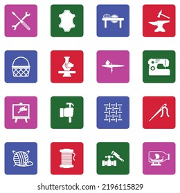 Craft Icons. White Flat Collection In Square. Vector Illustration.