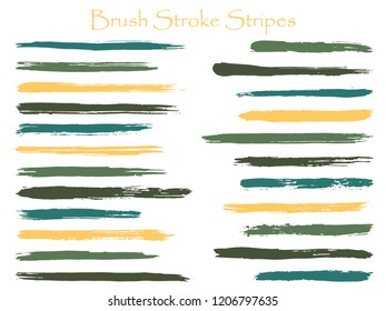 Craft ink brush stroke stripes vector set, green horizontal marker or paintbrush lines patch. Hand drawn watercolor paint brushes, smudge strokes collection. Interior colors guide book swatches.