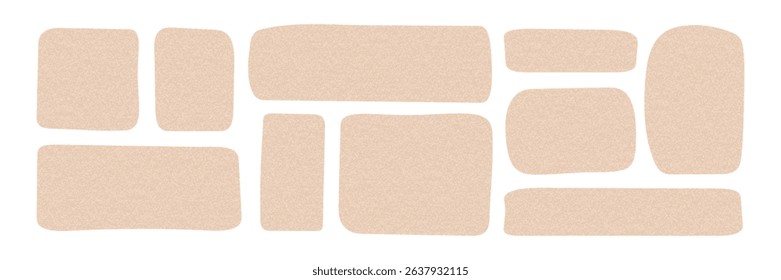 Craft irregular rectangle paper sticker set. Blank text box with grain texture. Child textbox. Quote frame for label, scrapbook, collage, text highlight, message, speech bubble, sticker, banner