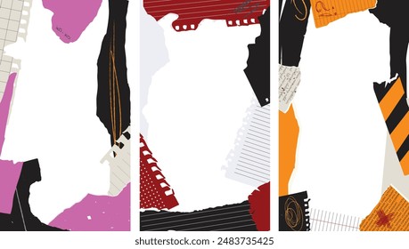 craft jagged rough zigzag banner set template for social networks and stories. Grunge  ragged Torn Paper backdrop