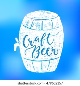 Craft kind of beer. Vector hand written brush pen calligraphy phrase or quote in a barrel form. Cute isolated letters on an abstract background for Oktoberfest about drinking a beer.