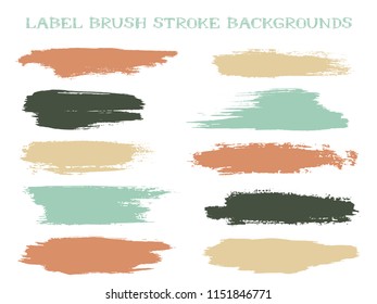 Craft label brush stroke backgrounds, paint or ink smudges vector for tags and stamps design. Painted label backgrounds patch. Interior paint color palette elements. Ink dabs, brown splashes.