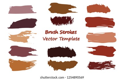 Craft label brush stroke backgrounds, paint or ink smudges vector for tags and stamps design. Painted label backgrounds patch. Color combinations catalog elements. Ink smudges, stains, brown spots.