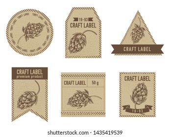 Craft labels with hop stock illustration