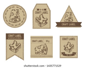 Craft labels vintage design with illustration of cheese