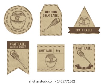 Craft labels vintage design with illustration of honey