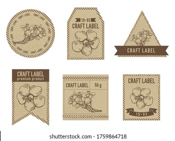 Craft labels vintage design with illustration of milkweed