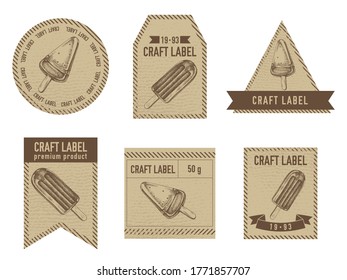 Craft labels vintage design with illustration of popsicle ice cream