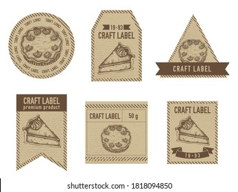 Craft labels vintage design with illustration of pumpkin pie