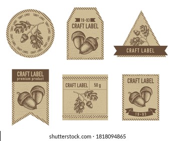 Craft labels vintage design with illustration of oak