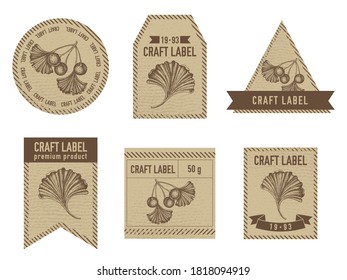 Craft labels vintage design with illustration of ginkgo