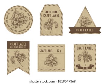 Craft labels vintage design with illustration of iris