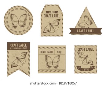 Craft labels vintage design with illustration of great orange-tip, jungle queens