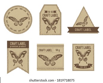 Craft labels vintage design with illustration of african giant swallowtail, papilio torquatus