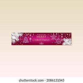 Craft lilac horizontal web banner for seasonal winter holiday with hanging lacy decoration and conifer branches. Christmas and New year vector greeting
