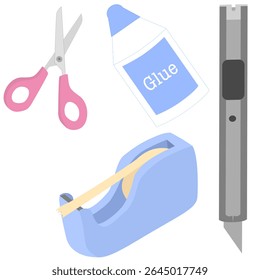 Craft and Office Essentials Set include Scissors, Glue, Tape Dispenser, and Utility Knife