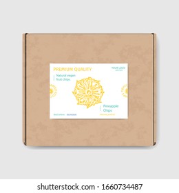 Craft packaging for snacks. Branded package for natural eco chips. Sketch pineapple.