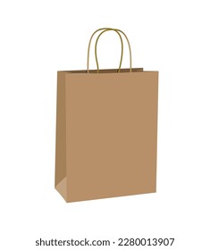 Ilustración vectorial de la bolsa de papel de artesanía, bolsa de compras para diseño de simulación, paquete de papel aislado sobre fondo blanco. Burla realista de las bolsas de papel artesanal.