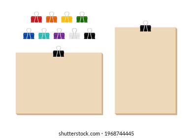 craft paper and binder clip set vector illustration isolated