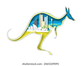 Craft paper cut kangaroo with Sydney cityscape