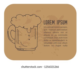 Craft paper frame with hand drawn beer mug isolated on white background. Template for leaflets or booklets.