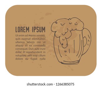 Craft paper frame with hand drawn beer mug isolated on white background. Template for leaflets or booklets.