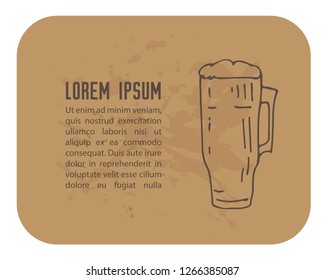 Craft paper frame with hand drawn beer mug isolated on white background. Template for leaflets or booklets.