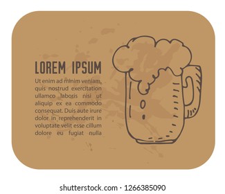 Craft paper frame with hand drawn beer mug isolated on white background. Template for leaflets or booklets.