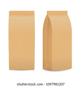 Craft paper pack illustrations set.
Coffee, tea or food paper bags in different view.
