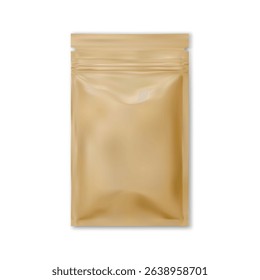 Craft paper pouch mockup, snack brown sachet. Organic food paper bag, realistic zipper design packet. Recycling packaging blank for tea, cookie or candy, no logo or branding