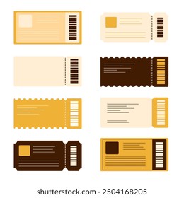 Craft paper printable tickets for a party cinema holiday event party entertainment. Ticket isolated flat vector illustration