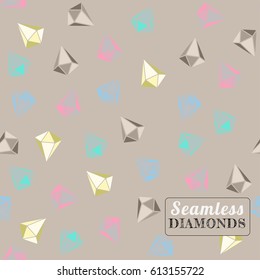 Craft paper randomly falling diamonds seamless vector pattern