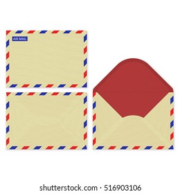 Craft paper set open, front and rear surface of the vector air mail envelops
