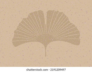 Craft paper texture and ginkgo biloba leaf silhouette isolated on beige. Background for invitations, postcards, letters. For decorating gifts, wrapping paper.