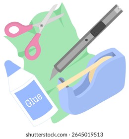 Craft and Paper work Set include Scissors, Glue, Tape Dispenser, and Utility Knife