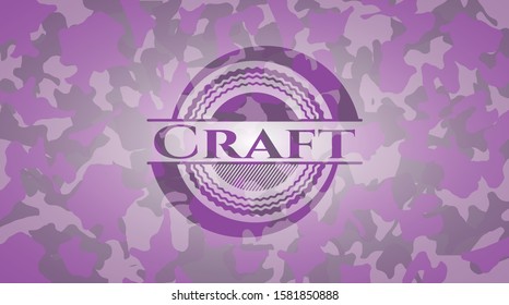 Craft pink and purple camo emblem. Vector Illustration. Detailed.