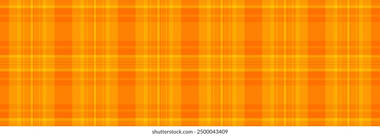 Craft plaid seamless vector, yard tartan textile fabric. Blank check background texture pattern in dark orange and bright color.