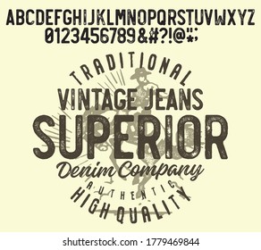 Craft retro vintage typeface design. Youth fashion type. Textured alphabet. Pop modern display vector letters. Drawn in graphic style. Set of Latin characters numbers
