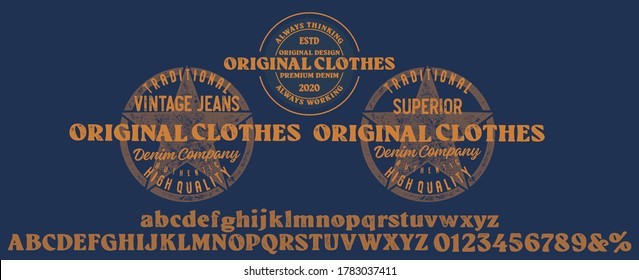 Craft retro vintage typeface design. Youth fashion type. Textured alphabet. Pop modern display vector letters. Drawn in graphic style. Set of Latin characters numbers