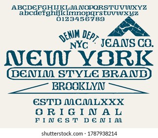 Craft retro vintage typeface design. Youth fashion type. Textured alphabet. Pop modern display vector letters. Drawn in graphic style. Set of Latin characters numbers